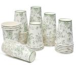 50 Pack Green Floral Paper Cups for Parties