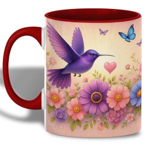 Purple Hummingbird Ceramic Coffee Mug, 11oz