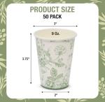 50 Pack Green Floral Paper Cups for Parties