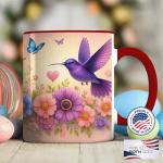 Purple Hummingbird Ceramic Coffee Mug, 11oz