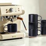 Stackable Black Ceramic Coffee Mugs Set of 4