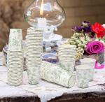 50 Pack Green Floral Paper Cups for Parties