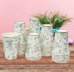 50 Pack Green Floral Paper Cups for Parties