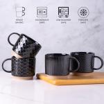 Stackable Black Ceramic Coffee Mugs Set of 4