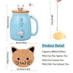 Kawaii Ceramic Coffee Cup with Cat Lid and Spoon