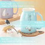 Kawaii Ceramic Coffee Cup with Cat Lid and Spoon
