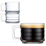 Stackable Coffee Cup Set, Fully Tempered Coffee Mug, Tea Cup Set, Ribbed Glassware, Vintage Glass Coffee Mugs, Turkish Coffee Cup Set, Cappuccino Cup, Housewarming Gift (250cc/8.5oz) (Set of 2)