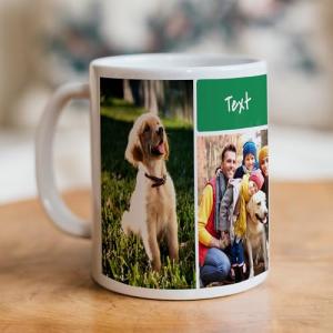 Personalized Photo Coffee Mug, Custom Picture Cup with Theme Designs, White Ceramic 11oz, 15 oz, and 20 oz - Colored Interior Options (Classic 3 Photo with Text)