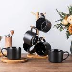 GBHOME 14 OZ Coffee Mugs Set of 6, Stackable Ceramic Mugs for Men, Women, Modern Coffee Cups With Stable Base for Latte, Tea, Cappuccino. Dishwasher & Microwave Safe, Matte Black