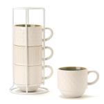 JIEMEI HOME Stackable Ribbed Ceramic Mug Set