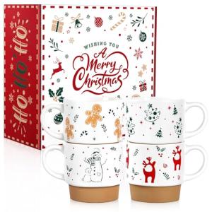 QIKSION Set of 4 Christmas Coffee Mugs