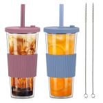 2 Pack Reusable Boba Tea Cups with Straws