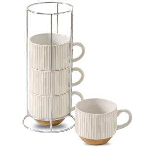 Stackable Ceramic Coffee Mugs Set of 4