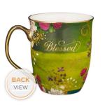 Blue Peacock Inspirational Coffee Mug with Bible Verse