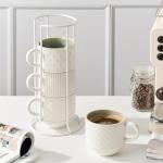 JIEMEI HOME Stackable Ribbed Ceramic Mug Set