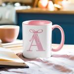 Personalized Pink Bow Initial Coffee Mugs