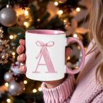 Personalized Pink Bow Initial Coffee Mugs