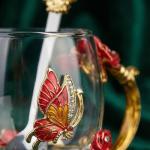 Colorful Glass Tea Cups with Spoons and Coasters