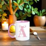 Personalized Pink Bow Initial Coffee Mugs