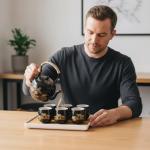 Japanese Tea Set for Adults - Elegant Golden Countryside Theme with Teapot, 6 Cups & Tea Tray, Stainless Steel Infuser - Traditional Asian Gift for Women Men, Housewarming, Wedding