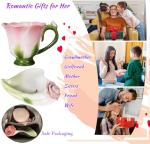 ONEUSTAR Pink Tea Cup and Saucer Set for 1 Ceramic Hand Crafted Rose Flower Coffee Cup for Mother's Day Thanksgiving Wedding Birthday Gift for Women, 6 Oz