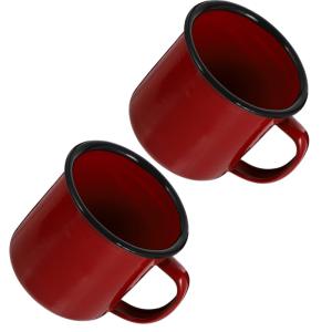 UPKOCH Retro Enamel Drinking Cups, Red Enamel Mugs for Hotpot Restaurants, Guesthouses, and Home Use, 2Pcs, 3.14 X 2.36 X 2.36 Inch, Heat-Resistant for Coffee, Tea, and Water