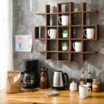 Suzile Oversize Coffee Mug Display Rack Wooden Display Shelves Rustic Wooden Floating Curio Shelf Travel Wall Mounted Coffee Mug Rack Holder Shadow Box Shelf (Grid Size 5.1x5.1x3in,Rustic Brown)