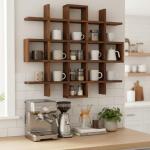 Suzile Oversize Coffee Mug Display Rack Wooden Display Shelves Rustic Wooden Floating Curio Shelf Travel Wall Mounted Coffee Mug Rack Holder Shadow Box Shelf (Grid Size 5.1x5.1x3in,Rustic Brown)