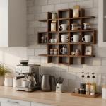 Suzile Oversize Coffee Mug Display Rack Wooden Display Shelves Rustic Wooden Floating Curio Shelf Travel Wall Mounted Coffee Mug Rack Holder Shadow Box Shelf (Grid Size 5.1x5.1x3in,Rustic Brown)