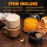 Vintage Glass Coffee Mugs with Bamboo Lids - 4-Pack