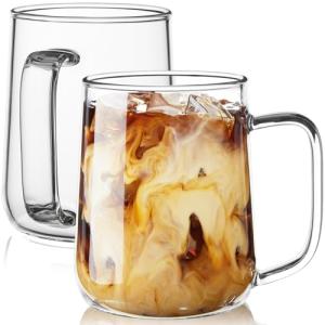 Large 20 oz Clear Glass Coffee Mugs - Set of 2