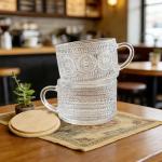 Vintage Glass Coffee Mugs with Bamboo Lids - 4-Pack