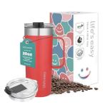 Life's Easy 20oz Stainless Steel Mug w/Handle - Double Wall Insulated Travel Tumbler w/Flip Lid - Leak Proof Tumbler-Thermal Cup for Coffee, Tea & More - Keep Hot & Cold Drinks (Red, 20 oz)