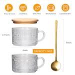 Vintage Glass Coffee Mugs with Bamboo Lids - 4-Pack