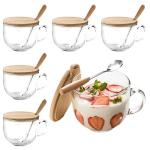 Sliner 6 Sets 16 oz Fall Large Glass Coffee Mugs Gifts with Bamboo Lids Spoons Handle Vintage Clear Glass Tea Cups Jumbo Cute Coffee Bar Accessories for Thanksgiving Hot Cold Iced Beverage Glassware