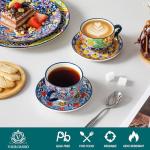 Bohemian Ceramic Cappuccino Cups with Saucers - Set of 6