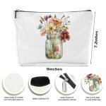 2 Pcs Flower Makeup Bag Cute Floral Travel Cosmetic Bag Set, Tea Cups With Roses Romantic Print Pencil Pouch Aesthetic Portable Toiletry Bags Organizer for Women Friend Coworker Sister Mom Bestie