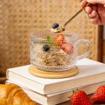 Vintage Glass Coffee Mugs with Bamboo Lids - 4-Pack