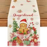 Artoid Mode Gingerbread Man Teacup 210 GSM Christmas Table Runner, Seasonal Winter Kitchen Dining Table Decoration for Home Party Decor 13x120 Inch