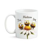 Custom Bee Coffee Mug With Name, Nature Inspired Cup, Gift For Bee Lovers, Personalized Funny Animal Ceramic Mug, Customized Bee On Daisy Flower White Cup, Bee Kids Mug 11oz 15oz