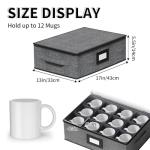 Aokeyee 2-Pack Cup and Mug Storage Box, Hard Shell China Storage Containers - Holds 24 Coffee Mugs, Tea Cups & Glasses, Stackable Organizers with Lid, Handles, Zippers & Label for Moving
