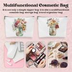 2 Pcs Flower Makeup Bag Cute Floral Travel Cosmetic Bag Set, Tea Cups With Roses Romantic Print Pencil Pouch Aesthetic Portable Toiletry Bags Organizer for Women Friend Coworker Sister Mom Bestie