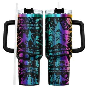 fat mummy Hunter Tumbler 40oz Laser Engraved Cup with Handle and Straw, Cartoon Pop Hunter Aesthetic Stainless Steel Insulated Mug, Gift for Girls Teens K-Pop Fans