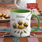 Custom Bee Coffee Mug With Name, Nature Inspired Cup, Gift For Bee Lovers, Personalized Funny Animal Ceramic Mug, Customized Bee On Daisy Flower White Cup, Bee Kids Mug 11oz 15oz