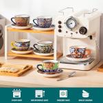 Bohemian Ceramic Cappuccino Cups with Saucers - Set of 6