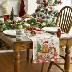 Artoid Mode Gingerbread Man Teacup 210 GSM Christmas Table Runner, Seasonal Winter Kitchen Dining Table Decoration for Home Party Decor 13x120 Inch