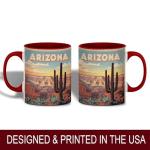 Ceramic Coffee Mug, Arizona Grand Canyon with Vibrant Sunset and Cactus Design, 11oz Mug for Nature Enthusiasts and Travelers, Unique Gift Idea, Microwave and Dishwasher Safe, Home Decor