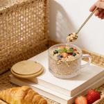 Vintage Glass Coffee Mugs with Bamboo Lids - 4-Pack