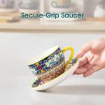 Bohemian Ceramic Cappuccino Cups with Saucers - Set of 6