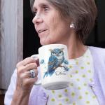 Custom Name Bird Lover Coffee Mug 11oz 15oz, Personalized Fantasy Owl Ceramic Cup, Nature Inspired White Mug for Women, Floral Design Cup, Gifts for Owl Lovers